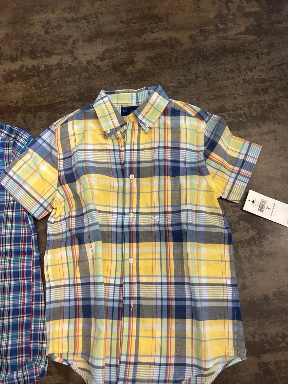 Polo Ralph Lauren Boys Size 7 Plaid Button-Down Shirts - Blue & Yellow